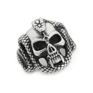Ed Hardy Silver and Black Skull Men’s Ring - Stainless Steel